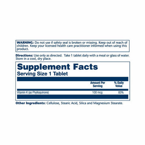Solaray, Vitamin K, 100 mcg, 100 Tabs Solaray