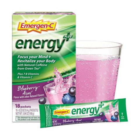 Emergen-C, Energy Plus Fizzy Drink Mix Packets Blueberry Acai, 18 Count
