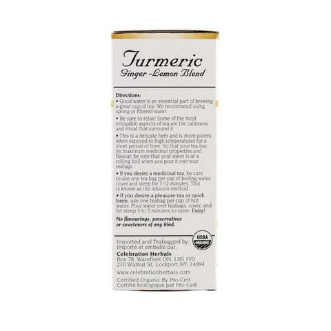 Celebration Herbals, Organic Turmeric Ginger Lemon Tea, 24 Bags Celebration Herbals