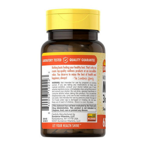 Sundance, Vitamins Melatonin Tablets Natural Berry Flavor, 3 mg, 60 Tabs Sundance