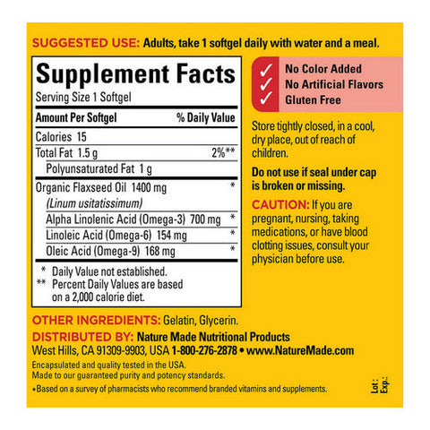 Nature Made, Flaxseed Oil, 1400 mg, 100 Softgels Nature Made