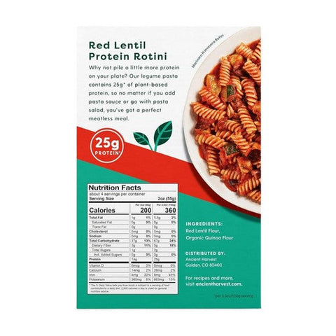 Ancient Harvest, Gluten Free Red Lentil Rotini Protein Pasta, 8 Oz(Case Of 6) Ancient Harvest