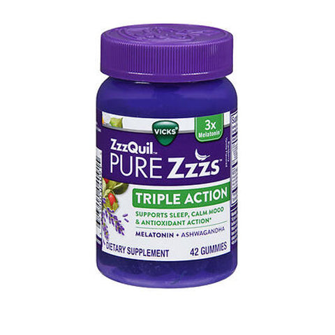 Vicks, Zzzquil Pure Zzzs Triple Action Gummies Blackberry Vanilla, 42 Count Vicks