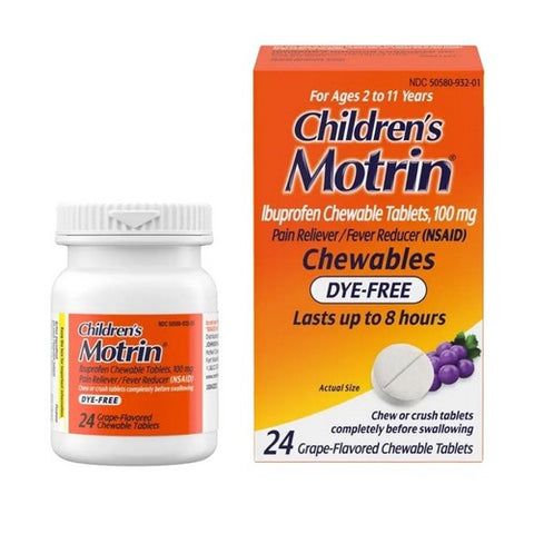 Motrin, Children'S Ibuprofen Chewable Tablets Grape, 100 Mg, 24 Tablets Motrin