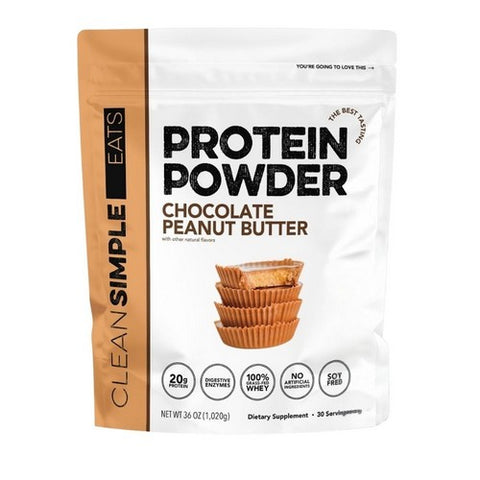 Whey Protein Powder Chocolate Peanut Butter 36 Oz by Clean Simple Eats
