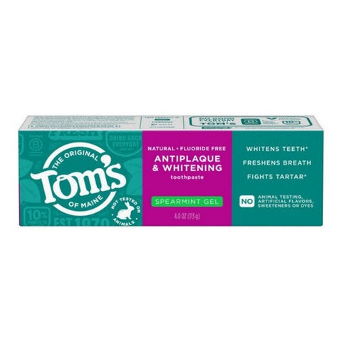 Antiplaque And Whitening Fluoride Free Gel Spearmint 4 Oz by Tom's Of Maine