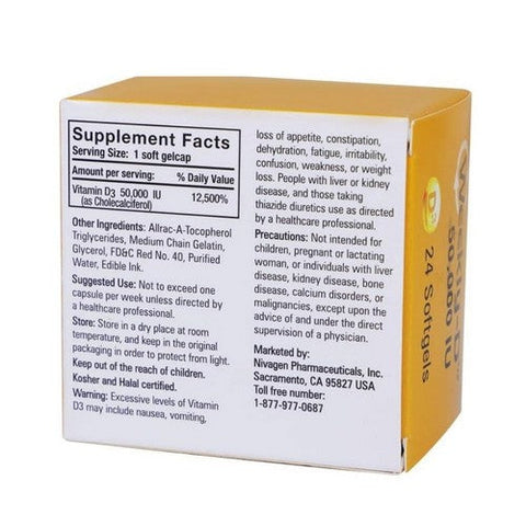 Nivagen, Weekly-D Vitamin D3, 50,000 IU, 24 Softgels
