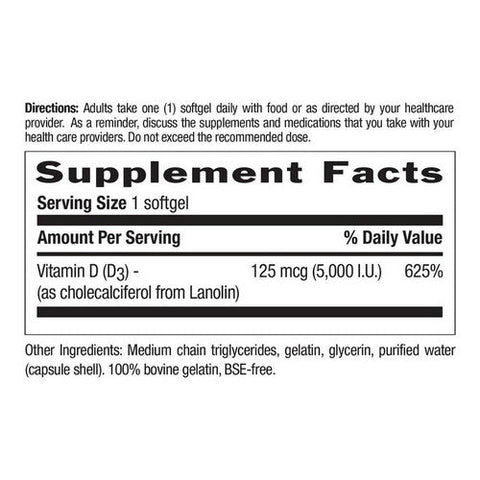 Country Life, Vitamin D3, 125 Mcg, 200 Softgels Country Life