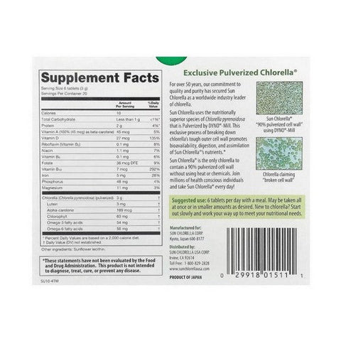 Sun Chlorella, Chlorella A Tablets, 500 MG, 120 Count Sun Chlorella